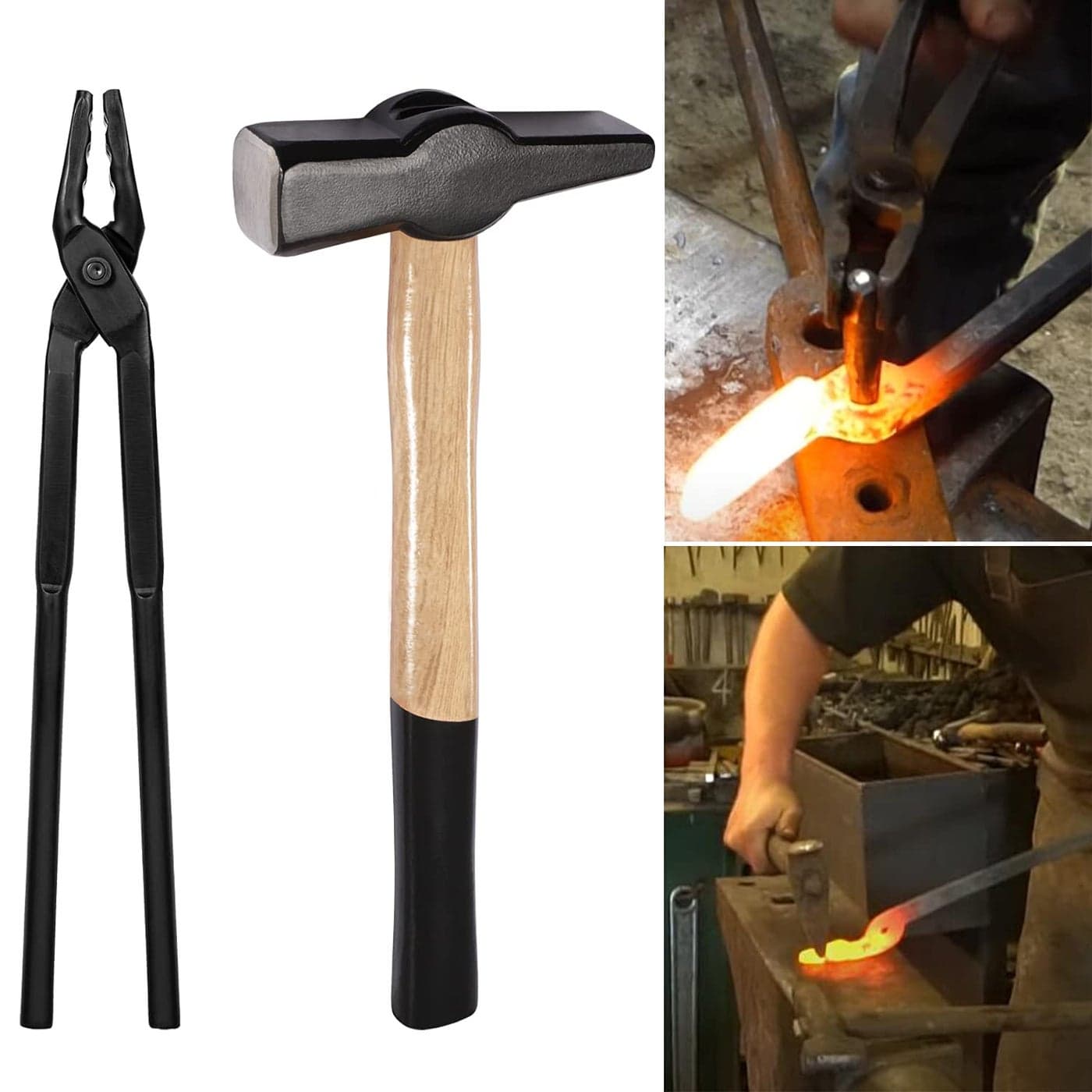 Blacksmith Forging Tools Kit Wolf Jaw Tongs 15 Hammer Anvil Forge Tools for Making Knife