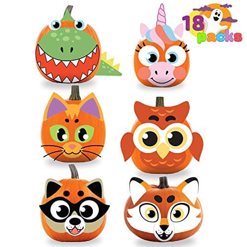 JOYIN 18 Packs Halloween Craft Foam Stickers Arts Activities Party Supplies Kids Party Favors Pumpkin Decorating Kit Jack O Lantern Face Stickers in 6 Designs Pumpkin Decor School Games