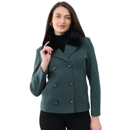 Monte Carlo Women’s Regular Fit Winter Coat | Solid Pattern | Notch Lapel Collar | Full Sleeves | Button Closure | Stylish Fashionable Warm Winter Coat For Women Green L (Pack Of 1)