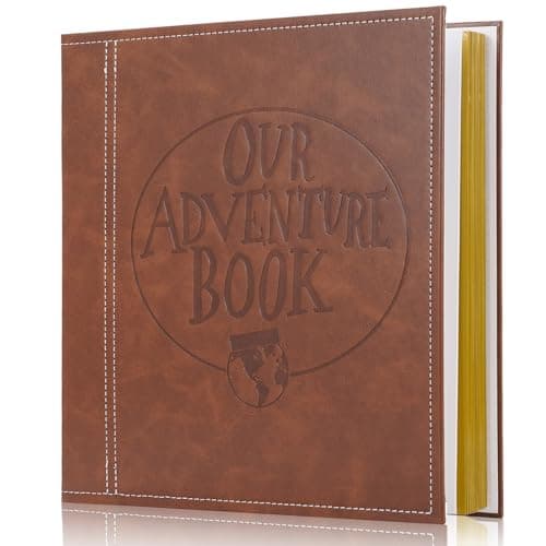 Self-Stick Page Adventure Book Scrapbook Photo Album,40 Pages Leather Cover DIY Photo Book for Family,Anniversary Wedding,Travel Memories Holds 3X5, 4X6, 6X8, 8X10 Photos (Brown)