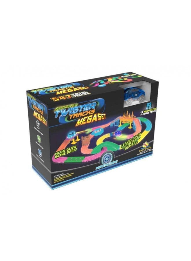 Mindscope Twister Tracks Mega Set Neon Glow in The Dark Flexible Track System with 547 Pieces Over 25 Feet of Track & Accessories