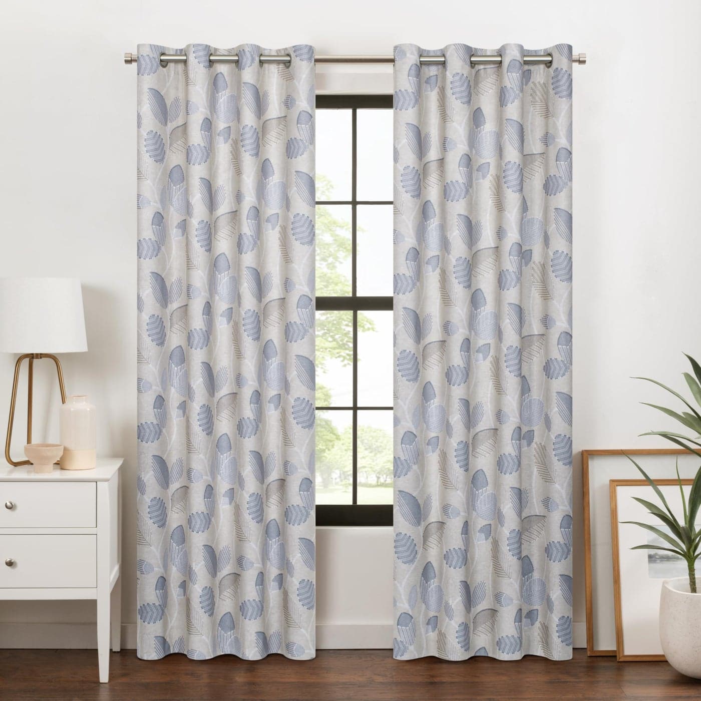Eclipse Larissa Leaf Grommet Blackout Curtain 95 L x 50 W 100 Blackout Thermal Insulated for Living Room or Bedroom Sky Blue