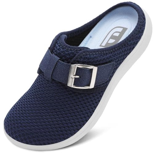 JOINFREE Womens Wide Slippers Adjustable Diabetic Mules Slip on House Slipper Breathable Barefoot Walking Shoes for Extra Wide Width Arthritis Edema Swollen Elderly NavyBlue Size 9