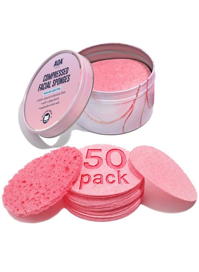 AOA Studio 50-Count Compressed Facial Sponges 100% Natural Cosmetic Spa Sponges for Facial Cleansing, Exfoliating Mask, Remove for Makeup, Dead Skin, and Dirt (50 counts, Pink)