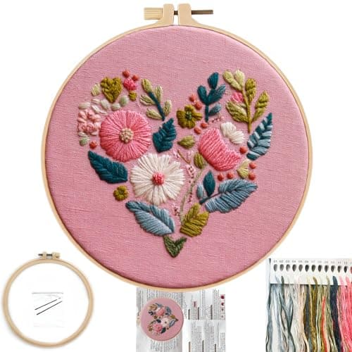 FONNUY I Love You Embroidery Kit for Beginners PreStamped Pattern Kits Gifts for Her Him Romantic Anniversary for Women Men Valentines Day Gifts Thread Needlework 8 Hoop Love 03