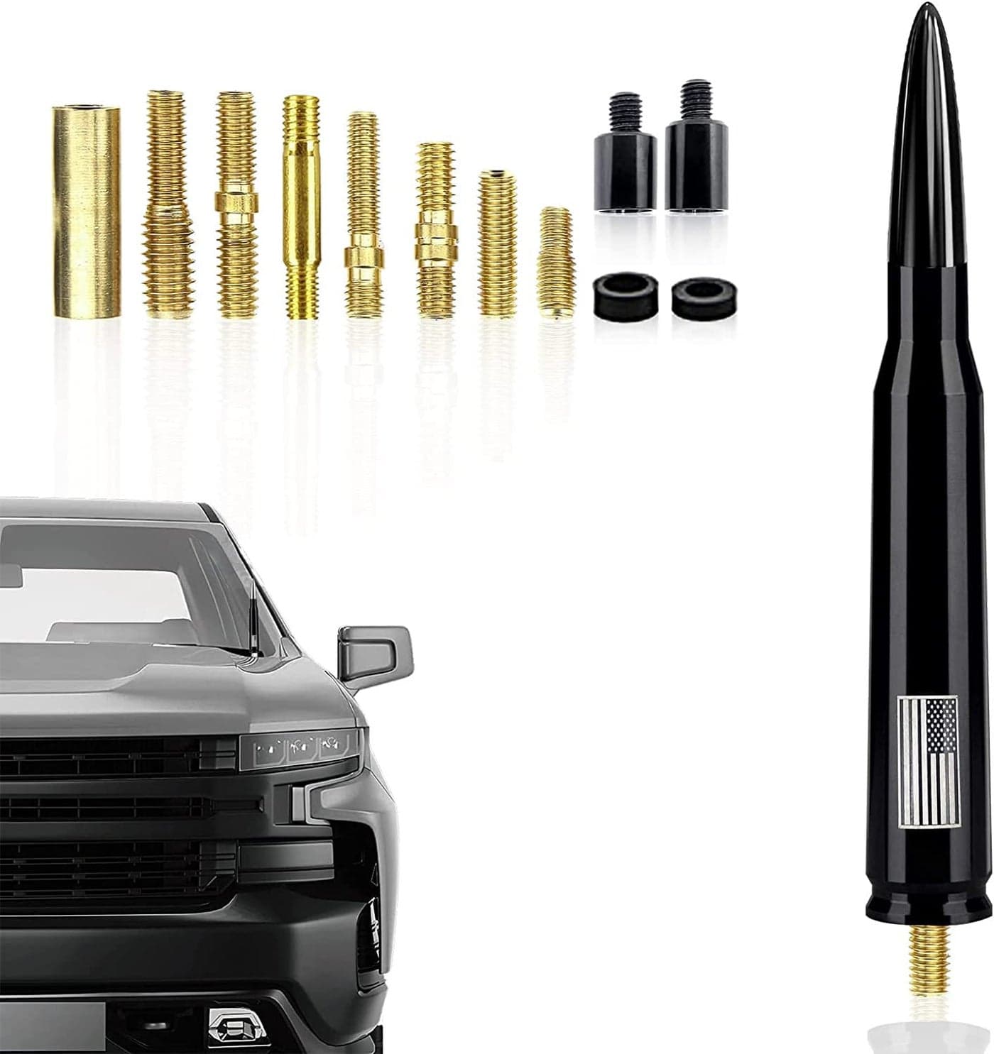 Ajxn 1 PC Car Truck Bullet Antenna, Automobile Antenna Mast, Suitable for GM Chevy Silverado 1500 3500 HD Avalanche GMC Sierra 1500 3500 Denali Heavy Duty Pickup Trucks Accessories (Black)