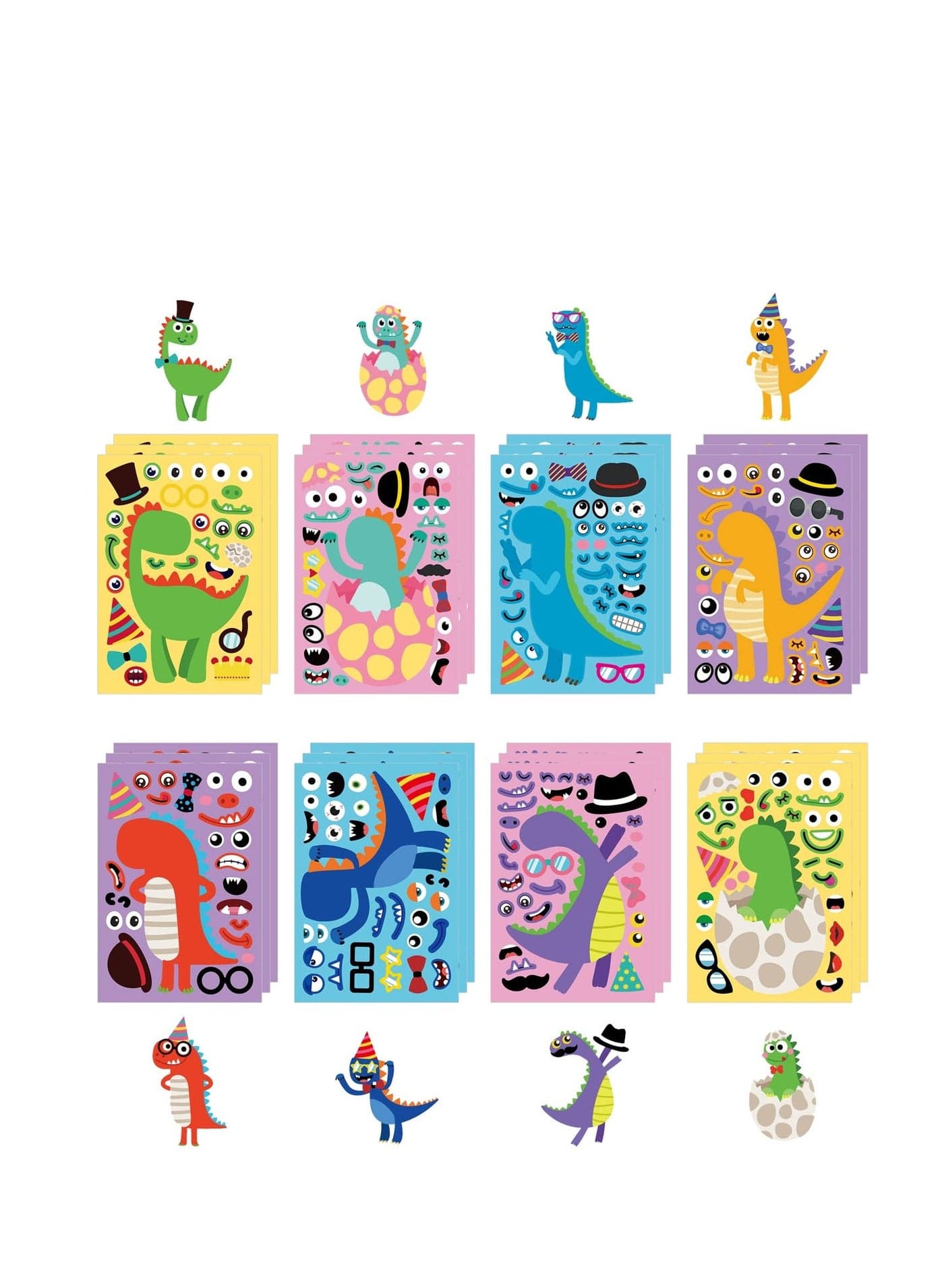 24 Sheets Make Your Own Stickers for Kids Toddlers,Make a Face Dinosaur Animal Cute Dino Birthday Party Favors Boys Girls Ages 2 3 4 5 6 7 8 (Dinosaur pcs)