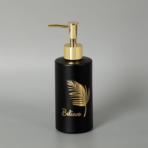 MUAC 300ml Glass Liquid Soap Dispenser for Bathroom, Handwash Liquid Dispenser Bottle for Kitchen, Washbasin, Opaque (SD-H8407_Black)