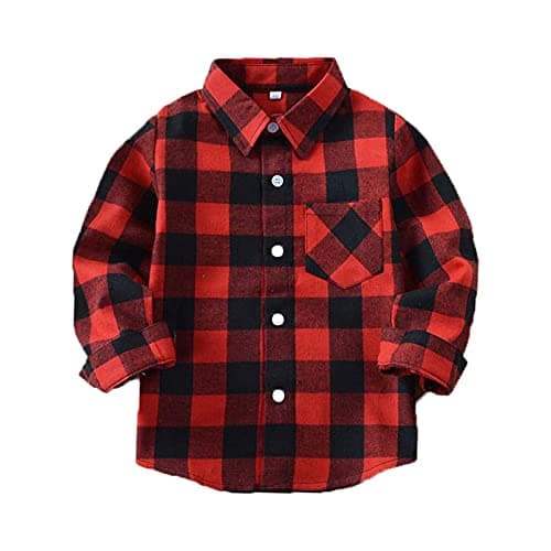 Yinggeli Boys Girls Plaid Shirts Long Sleeve Button Down Flannel Dress Shirts 2T - 8T(E001,5 Years)