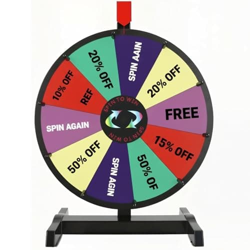 Hooomyai 15 inch Tabletop Spinning Prize Wheel with Durable Base Stand 10 Slots Spin Wheel for Prizes Spinner with Dry Erase Markers and Eraser for Classroom Carnival Trade Show Party Game