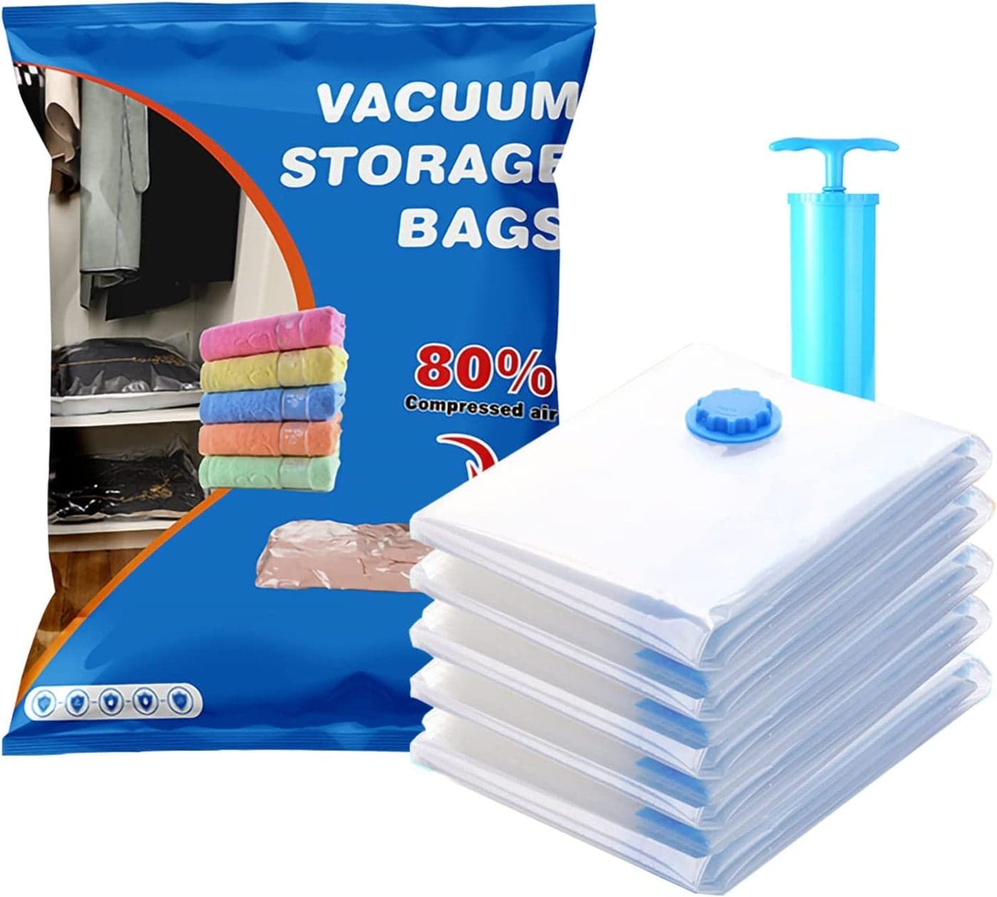 DHVAJA Space Saver Pack of 5 vacuum storage bags Save 80 on Clothes Storage SpacePremium Vacuum Sealer Bag for organizer Blankets Bedding Clothing with hand Pump