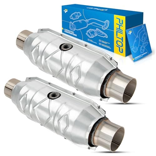 PHILTOP 2PCS 2.5“ Universal Catalytic Converter 2.5 Inch Inlet/Outlet High Flow Front Cat Converter Direct-Fit with Heat Shield - Replace# 99306HM Direct-Fit Stainless Steel(EPA Compliant)