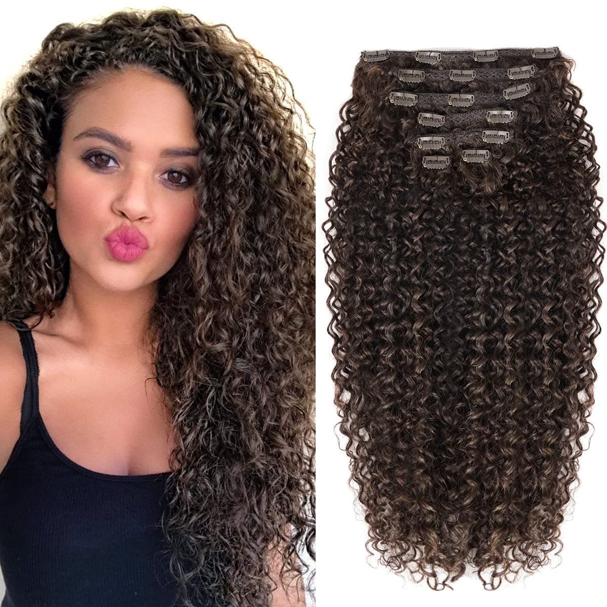 BHF 26 inch Kinky Curly Clip In Hair Extension Double Weft Full Head Japanese Heat Resistance Fiber 140g Synthetic Hair Extensions For Women 7pieces MP42730