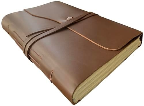 Rustic Town Full Grain Leather Photo Album with Gift Box Scrapbook Style Pages Large Brown