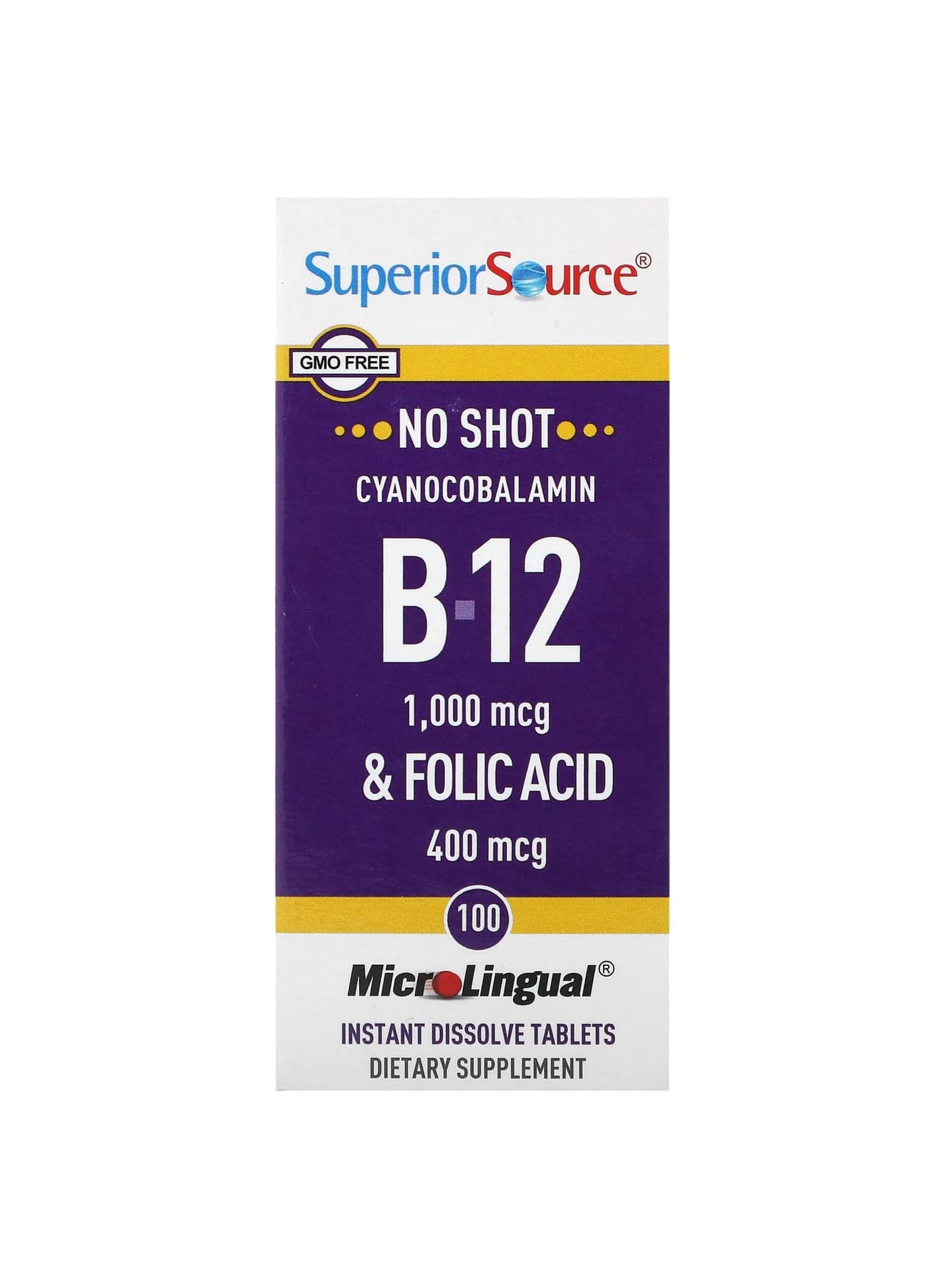 Cyanocobalamin B-12 & Folic Acid, 100 MicroLingual Instant Dissolve Tablets