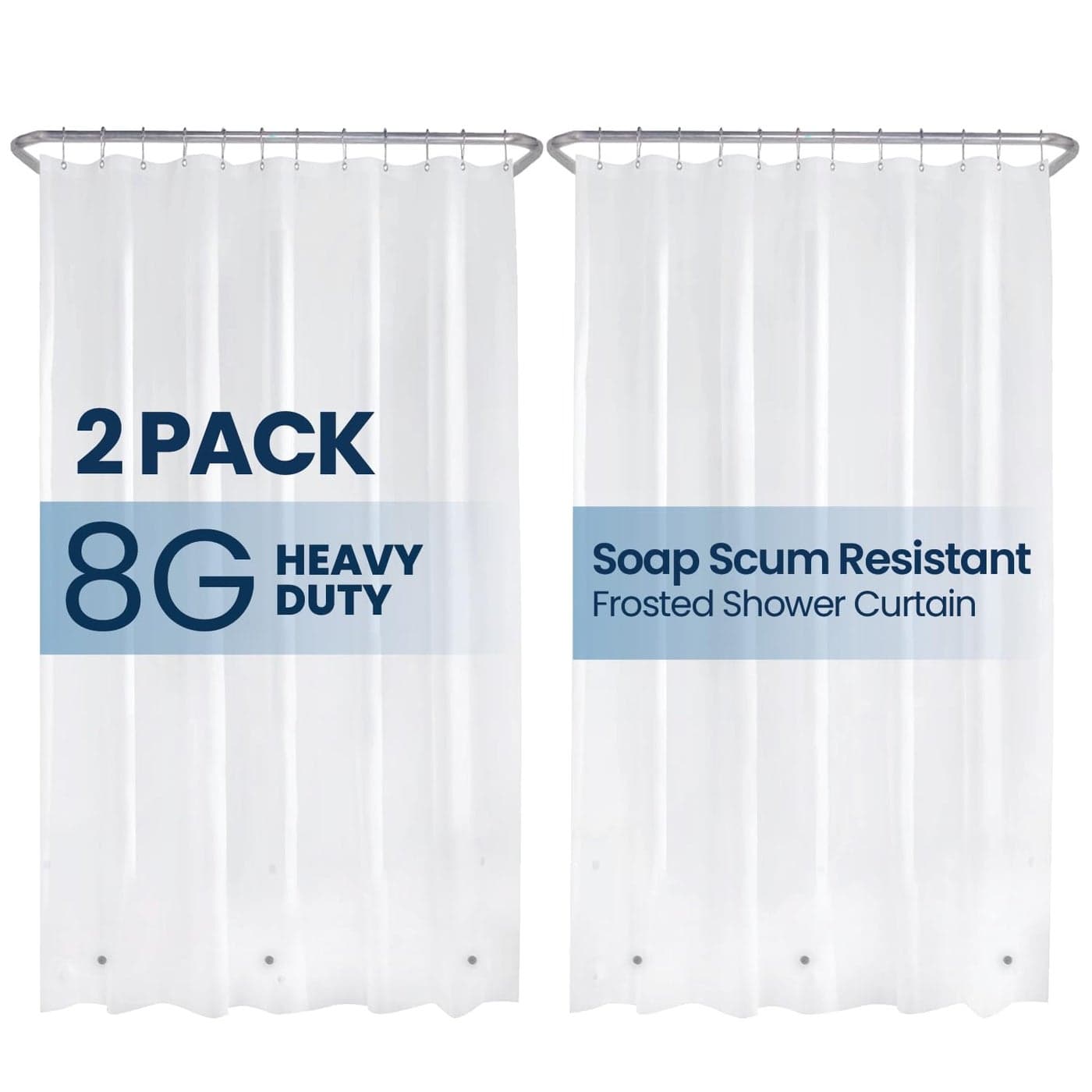 LiBa Shower Curtain Waterproof Plastic Shower Curtain Premium PEVA NonToxic with Rust Proof Grommets Frosted 8G Heavy Frosted Duty Bathroom Accessories 72x72 2 Pack