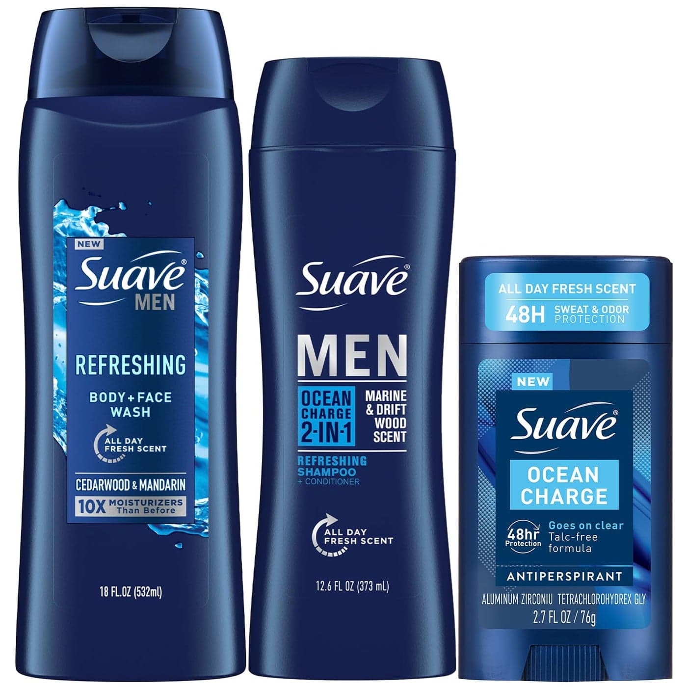 Suave Men Everyday Essentials Refreshing Body Wash Ocean Charge 2in1 Shampoo Conditioner Antiperspirant Deodorant
