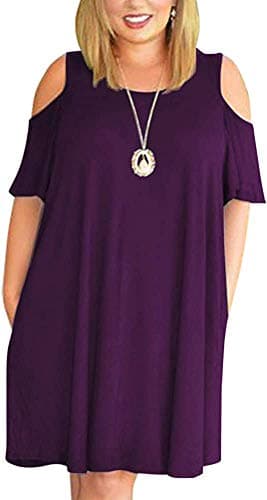 Short Sleeve Plus Size Dresses for Women Casual Summer Comfy Dressy Swing Dress Purple 3X