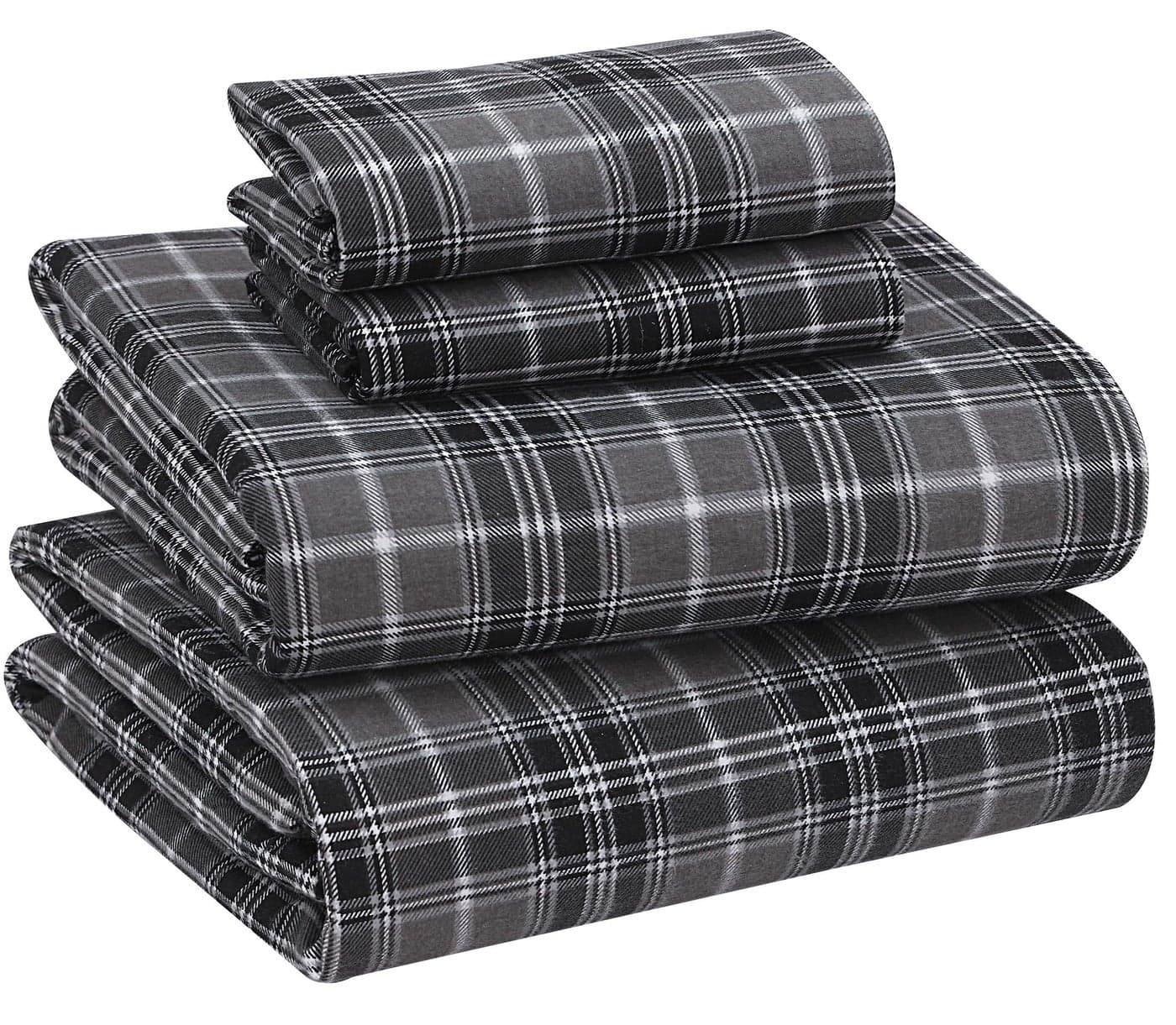 RUVANTI Flannel Sheets Queen Size 100 Cotton Double Brushed Bed Sheets Deep Pockets 16 Inches Queen Sheet Set All Seasons Breathable Extra Soft Warm Cozy 4 Piece Grey Plaid