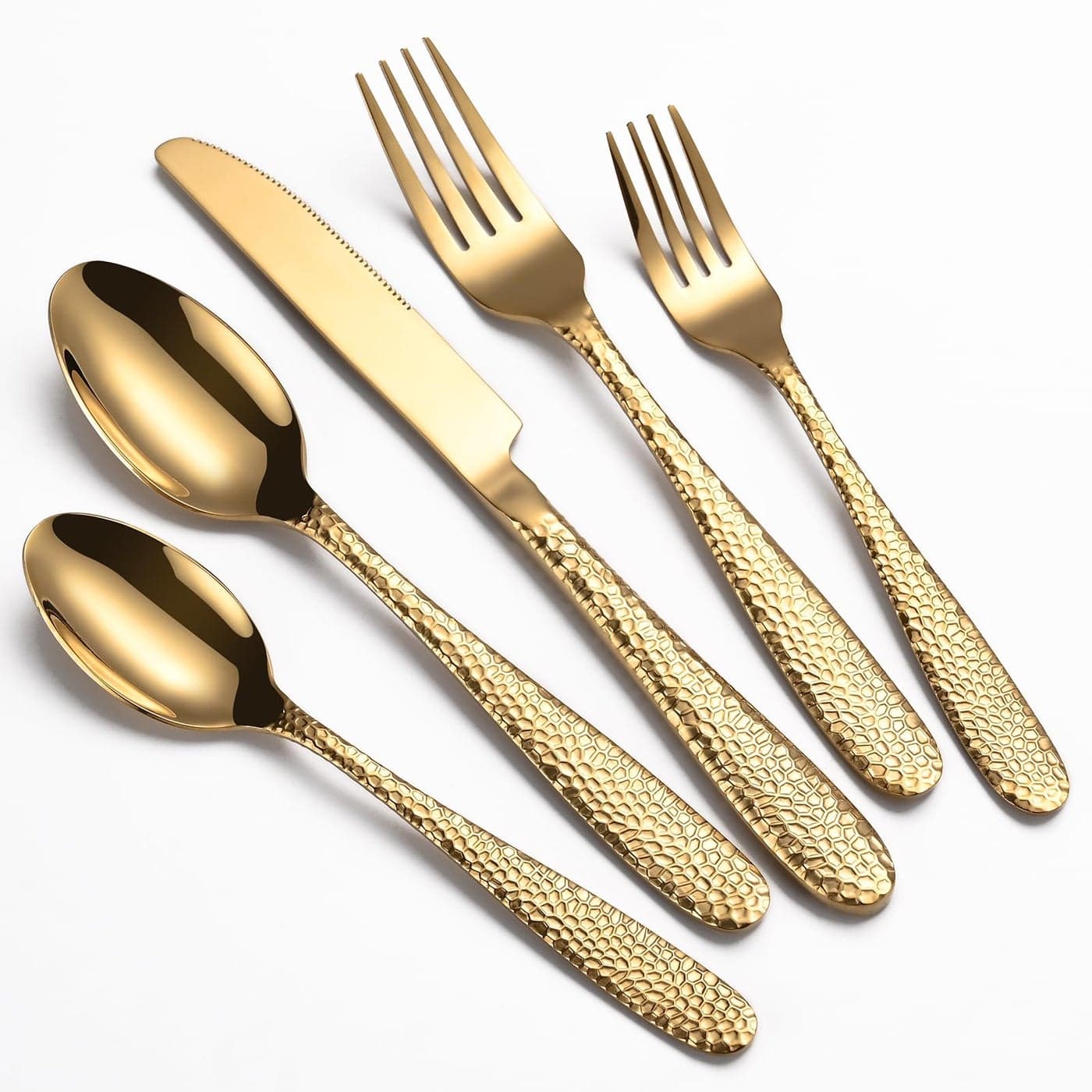 Gold Hammered Silverware Set 20Piece Heavy Duty Stainless Steel Flatware Sets for 4 FoodGrade Cutlery Set for Home Restaurant Mirror Polished Dishwasher Safe