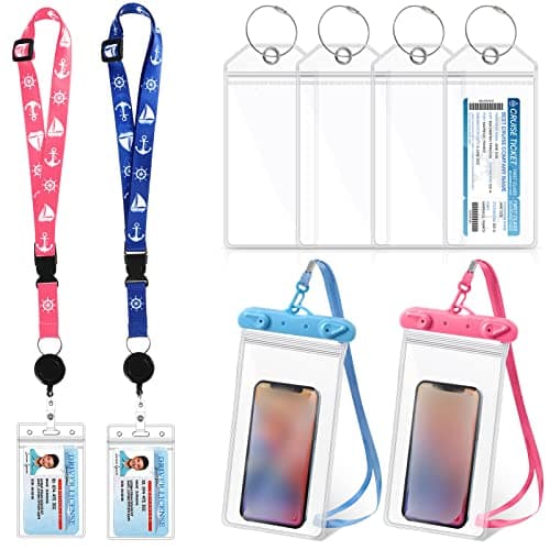 Teling 8 Pcs Cruise Ship Essentials Kit Include 2 Lanyards Ship Cards 4 Cruise Luggage Tags and 2 Waterproof Phone Pouch(Blue, Pink)