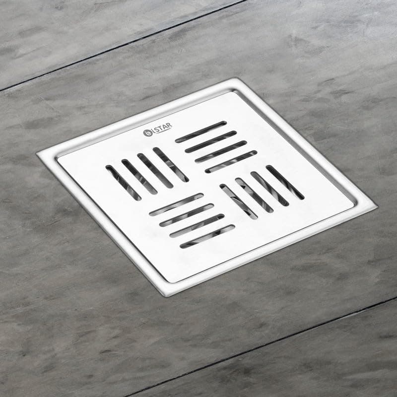 iSTAR 304 Grade Stainless Steel Square Floor Drain | Anti-Clogging Hair Stopper Jali with Cockroach Trap | Flat Cut Floor Drainer for Bathroom, Kitchen, Washing Area, Balcony (Chrome Finish, 5X5 inch)
