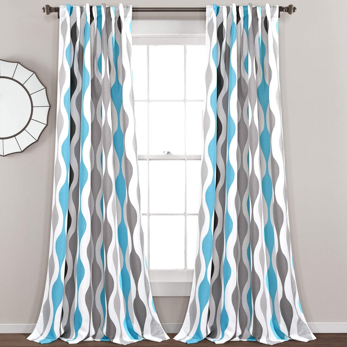 Lush Decor Mid Century Geo Light Filtering Window Curtain Panel Pair 52 W x 84 L Blue Gray
