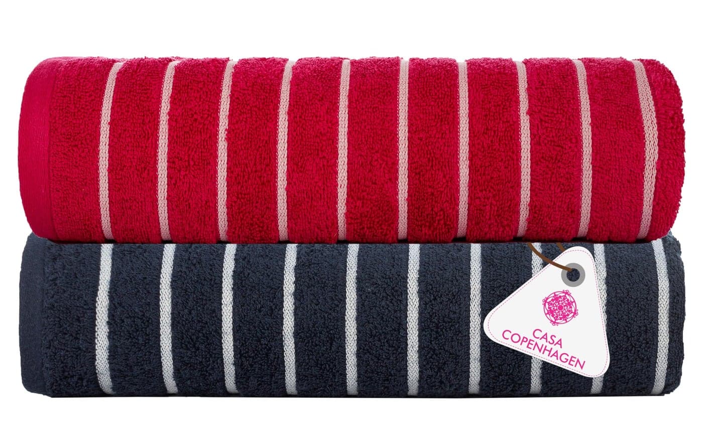 Casa Copenhagen Designed in Denmark - Ecstatic Super Soft 2 Pieces 100% Cotton Large Bath Towel (Size : 75 X 150 cm) - Pink & Navy