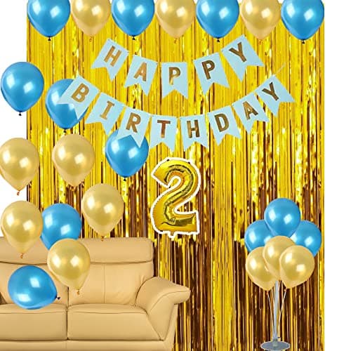 GRAND SHOP HAPPY BIRTHDAY DECORATION SET OF 29 PCS (2nd Birthday - Blue Gold)