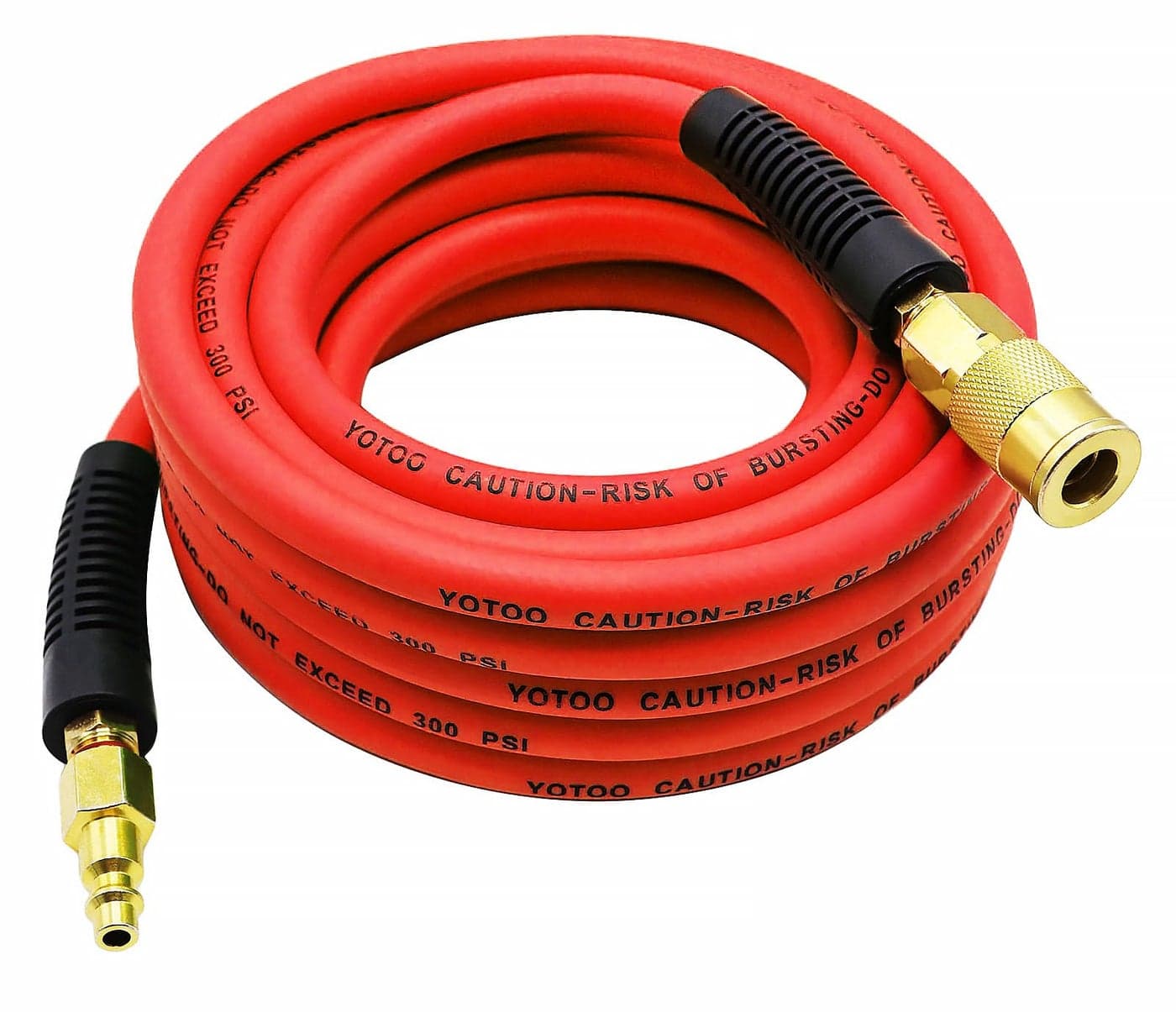 YOTOO Hybrid Air Hose 14Inch by 25Feet 300 PSI Heavy Duty Lightweight Kink Resistant AllWeather Flexibility with 14Inch Industrial Quick Coupler Fittings Bend Restrictors Red