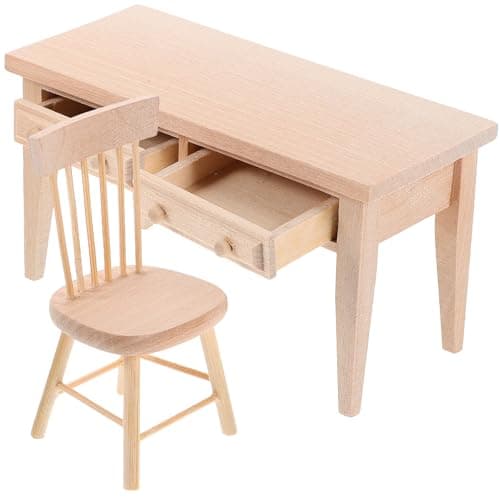 JOINPAYA Wooden Mini Dollhouse Furniture 112 Dolls Table Chair Furniture Set Desk Chair with Drawer for Photo Props Mini House Living Room Accessories