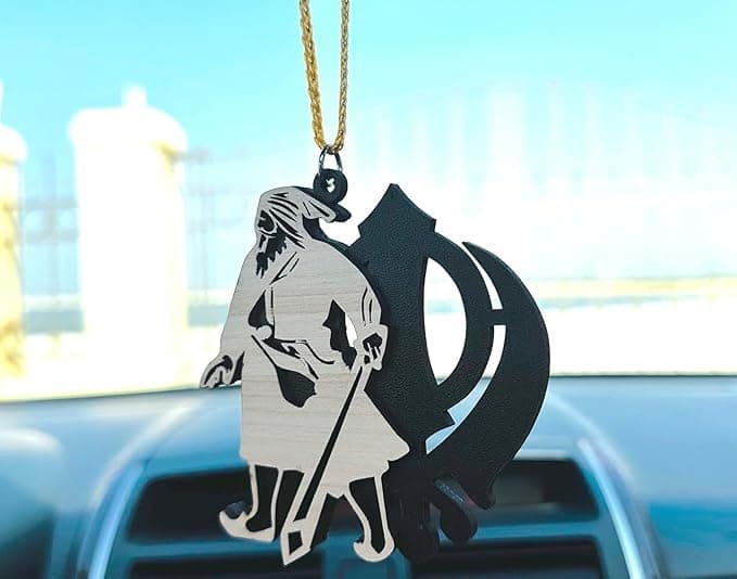 Baba Deep Singh ji and Khanda Fusion Punjabi Car Hanging Accessory Made of Wood Car Accessories, Rear View Mirror Car Hanging Punjabi Sikh Hanging Ornament (Baba Deep Singh Ji Black Khanda)