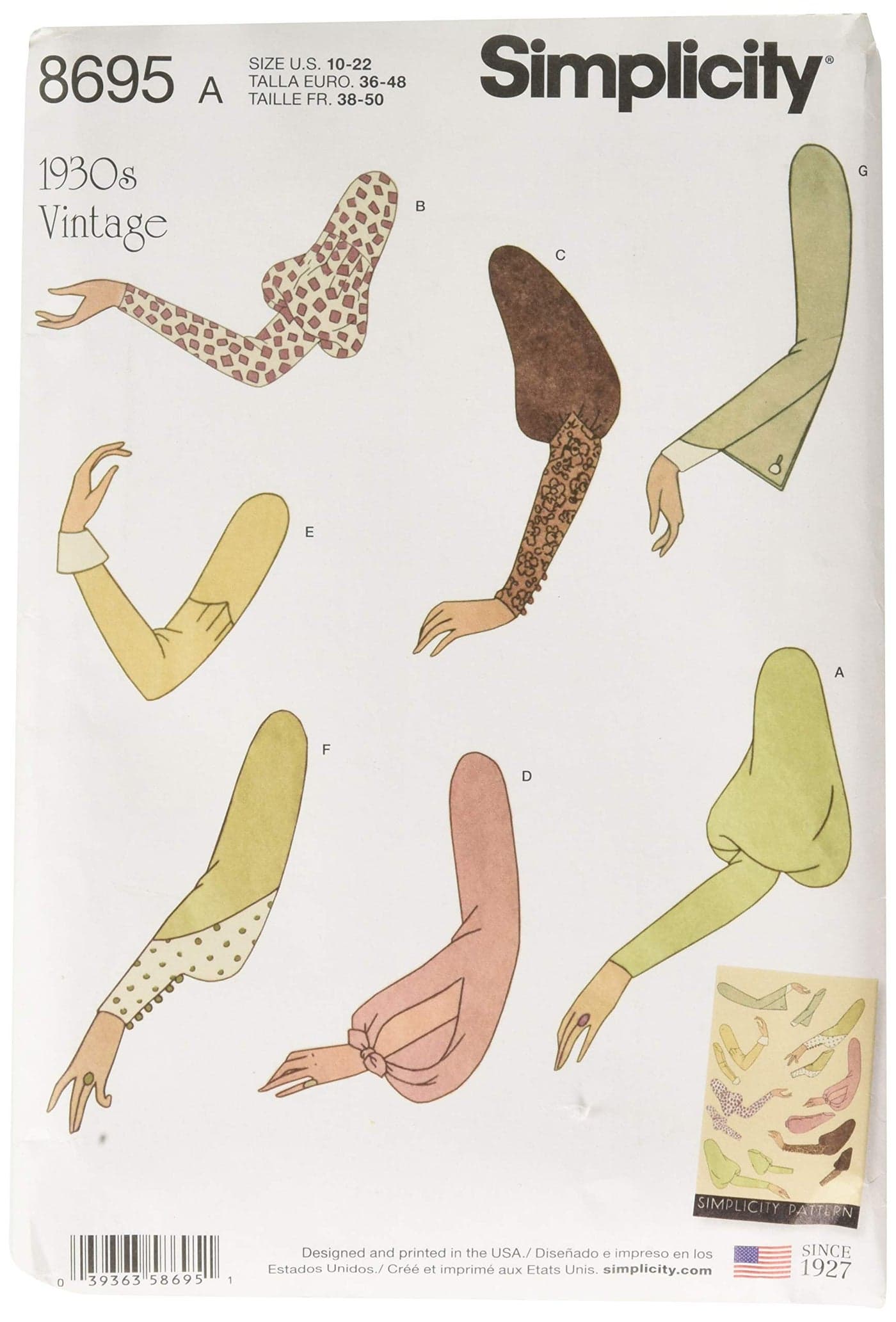 Simplicity Creative Patterns 8695 Misses' Vintage Set of Sleeves, Size 10-18
