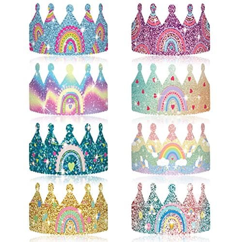 Kathfly Rainbow Birthday Party Hats Crown Headbands for Kids Birthday Event Rainbow Theme Party Supplies24 PackGlitter Style