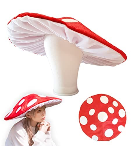 Dreamstall Mushroom Hat Costume Cosplay Accessory Hat Cap Oversized with Wired Brim Red