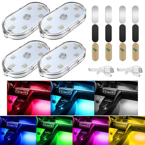 4 PCS Car LED Lights for Car Interior 7 Colors Magnetic USB Wireless LED Lights with Bright LED Lamp Beads Portable Touch Rechargeable LED Interior Auto Lights for Car Decor