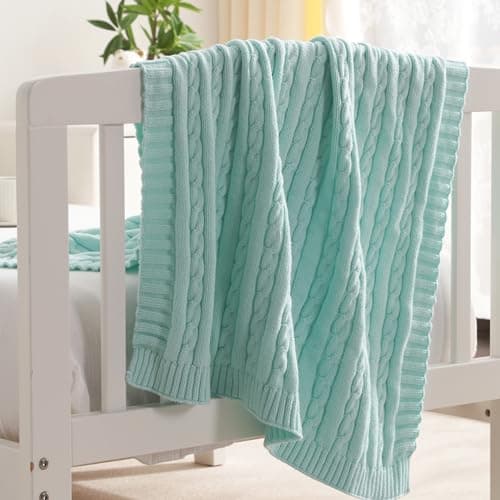 NTBAY 100 Pure Cotton Cable Knit Toddler Blanket Super Soft Warm Breathable 30x40 Baby Blanket for Crib Stroller Nursery Travel Newborn 30x40 Inches Light Blue