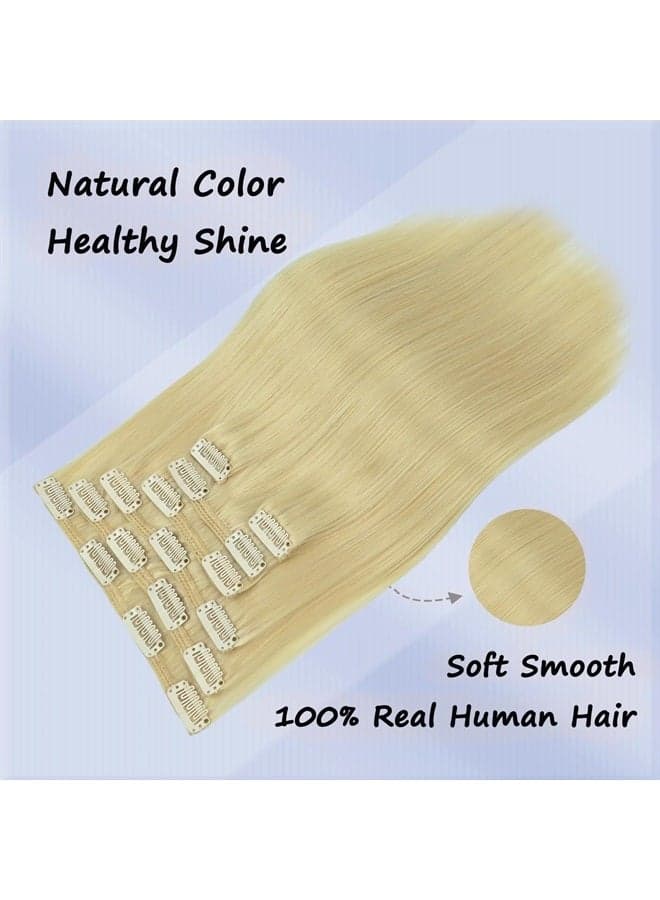 Clip in Hair Extensions Real Human Hair Blonde 14Inch 120g 7pcs Hair Extensions Clip Natural Hair Extensions Human Hair Straight Remy Human Hair Clip 14Inch Clip in Human Hair Extensions