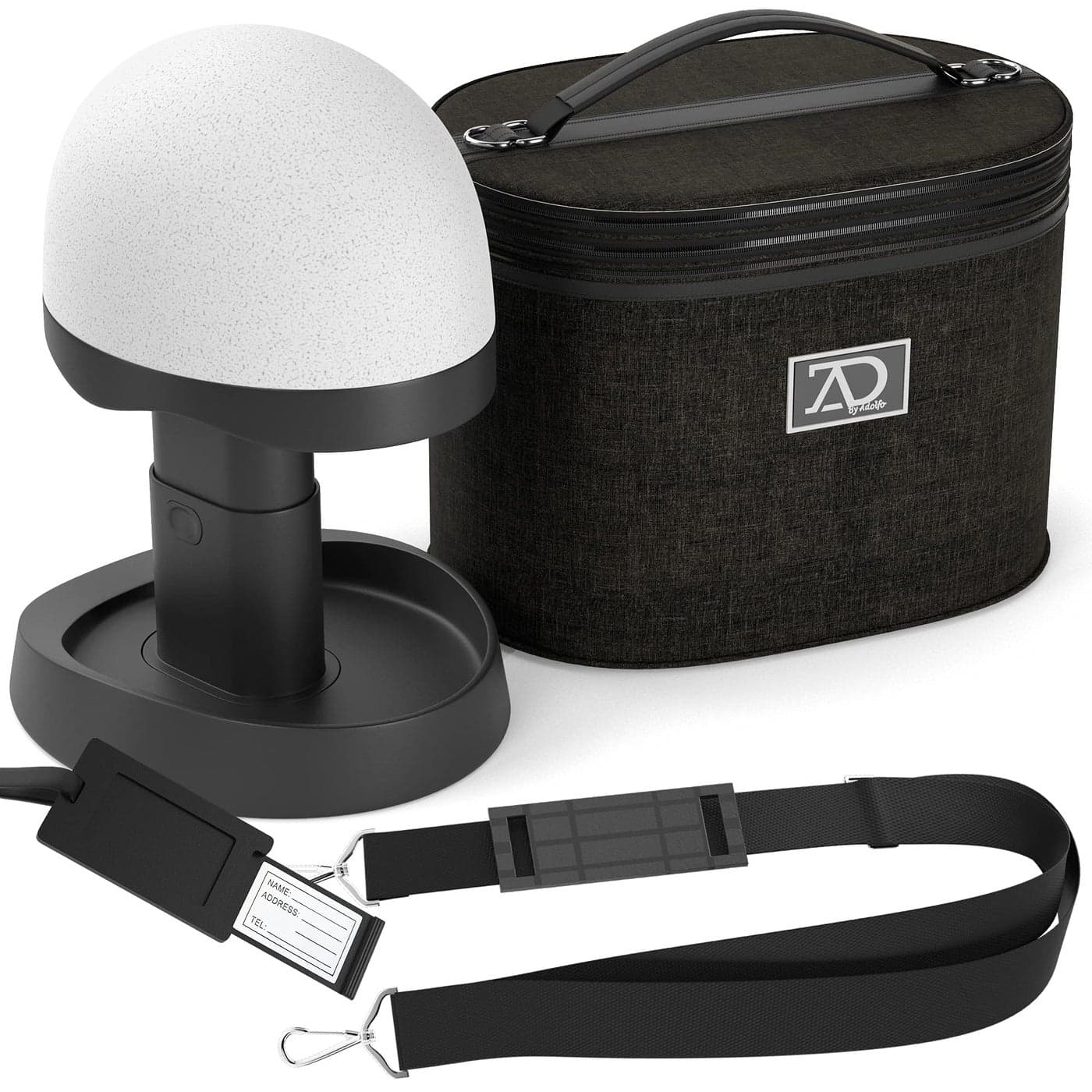 Wig Travel Case 812 High Wig Box with Collapsible Wig Stand Dome Foam Wig Head Stand in Zipper Carrying Case wHandle for Safe Traveling Storage of Wigs Lace Front Cap Toupee Denim Black
