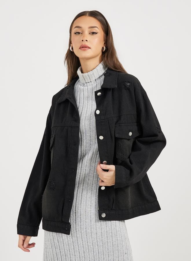 Oversized Regular Length Faded Denim Jacket — M