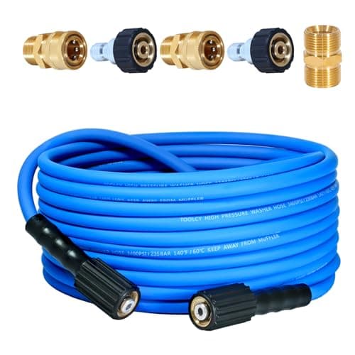 TOOLCY Super Flexible Pressure Washer Hose 30ft, 3400 PSI Kink Resistant Power Washer Hose 1/4 in., Replacement Power Wash Hose with M22 and 3/8" Quick Connection Kit for Gas & Electric