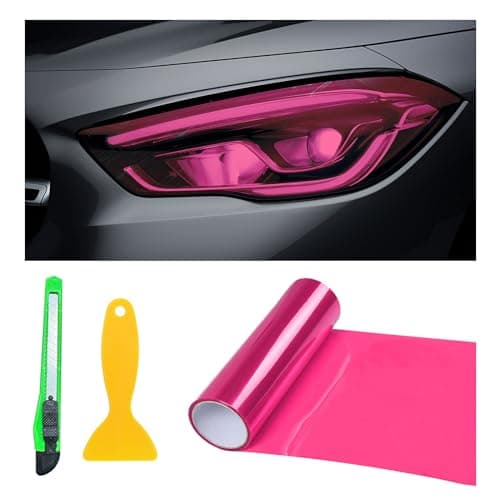 Suvnie 12 48 Inch Car Light Tint Film Shiny Chameleon Headlights Tail Lights Fog Lights Films with Squeeze Cutter Self Adhesive Vinyl Film Sticker Sheet Roll Car Accessories Pink