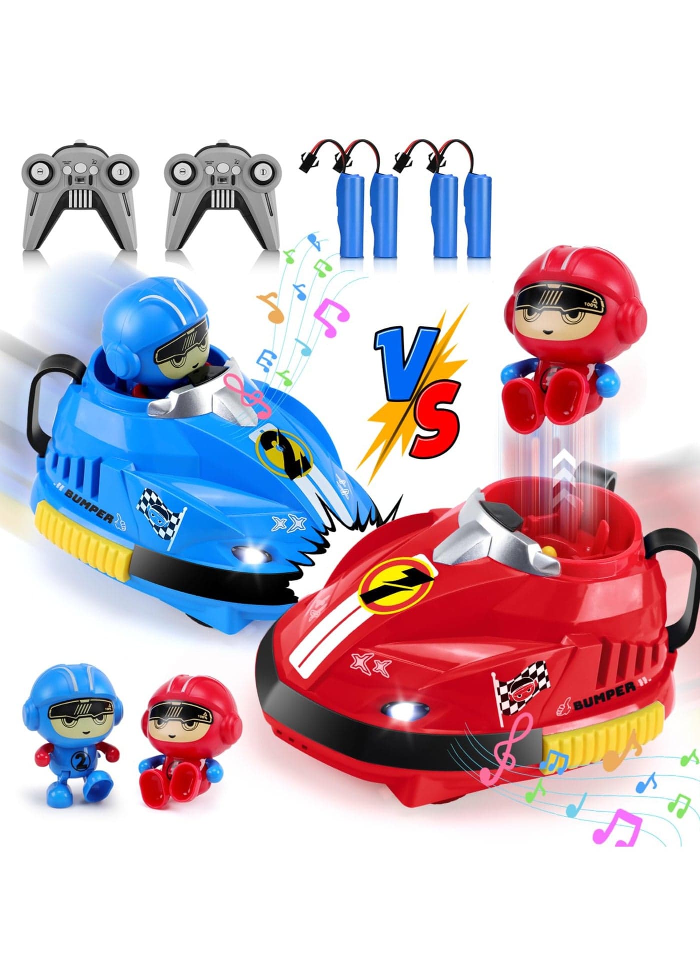 2 Pack Remote Control Bumper Cars Toys, RC Cartoon Car Toys with Light and Music for Toddlers, Rechargeable Battery, Birthday Gift for 3-8 Year Old Boys Girls