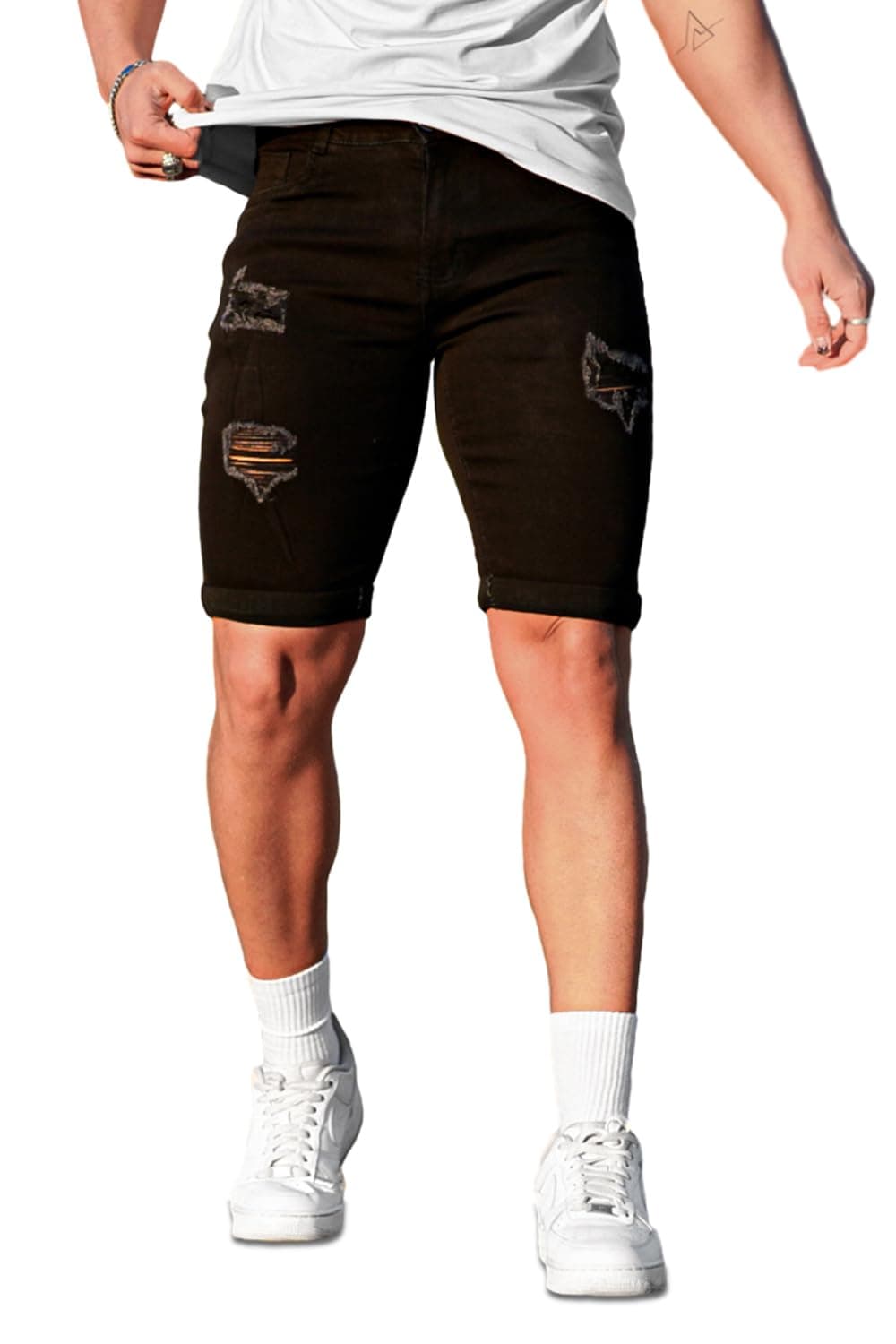 GINGTTO Mens Jean Shorts Slim Fit Ripped Denim Shorts for Men Casual Jorts Black 32