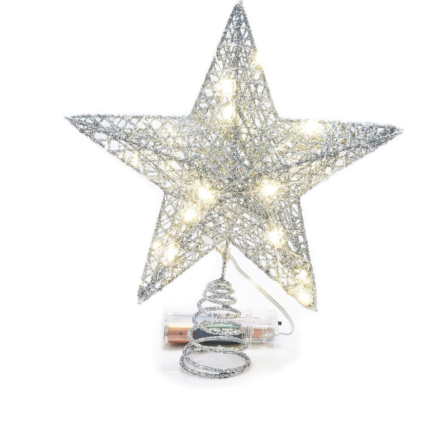 Emopeak 20 LED Christmas Tree Topper 8 x 10 Inch Indoor Iron Art Star Treetop Light Two Modes Keep Light ONFlash Silver 820CM
