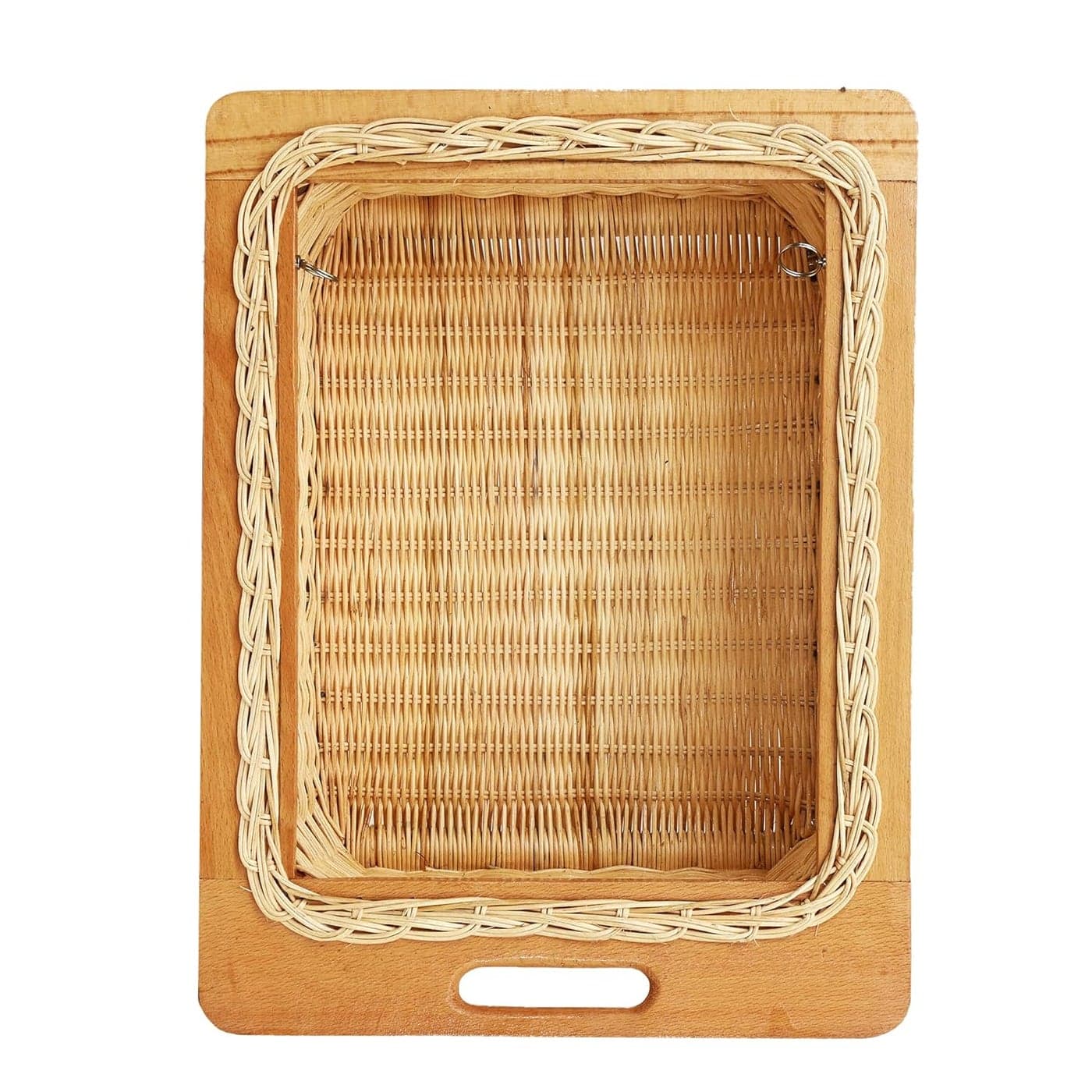 AKWAY Wicker Basket For Modular Kitchen | Rectangular Shape Pull Out Basket For Onion, Potato (16.5 W X 20 L X 8H, Beige)(Beechwood)
