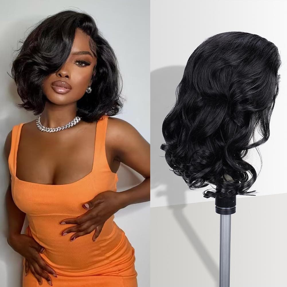 FASCARA Bob Wig Human Hair 13x4 Lace Frontal Body Wave HD Transparent Lace Front Wigs Human Hair 180 Density Pre Plucked with baby hair Glueless Short Bob Wigs for Women Natural Color 12 Inch