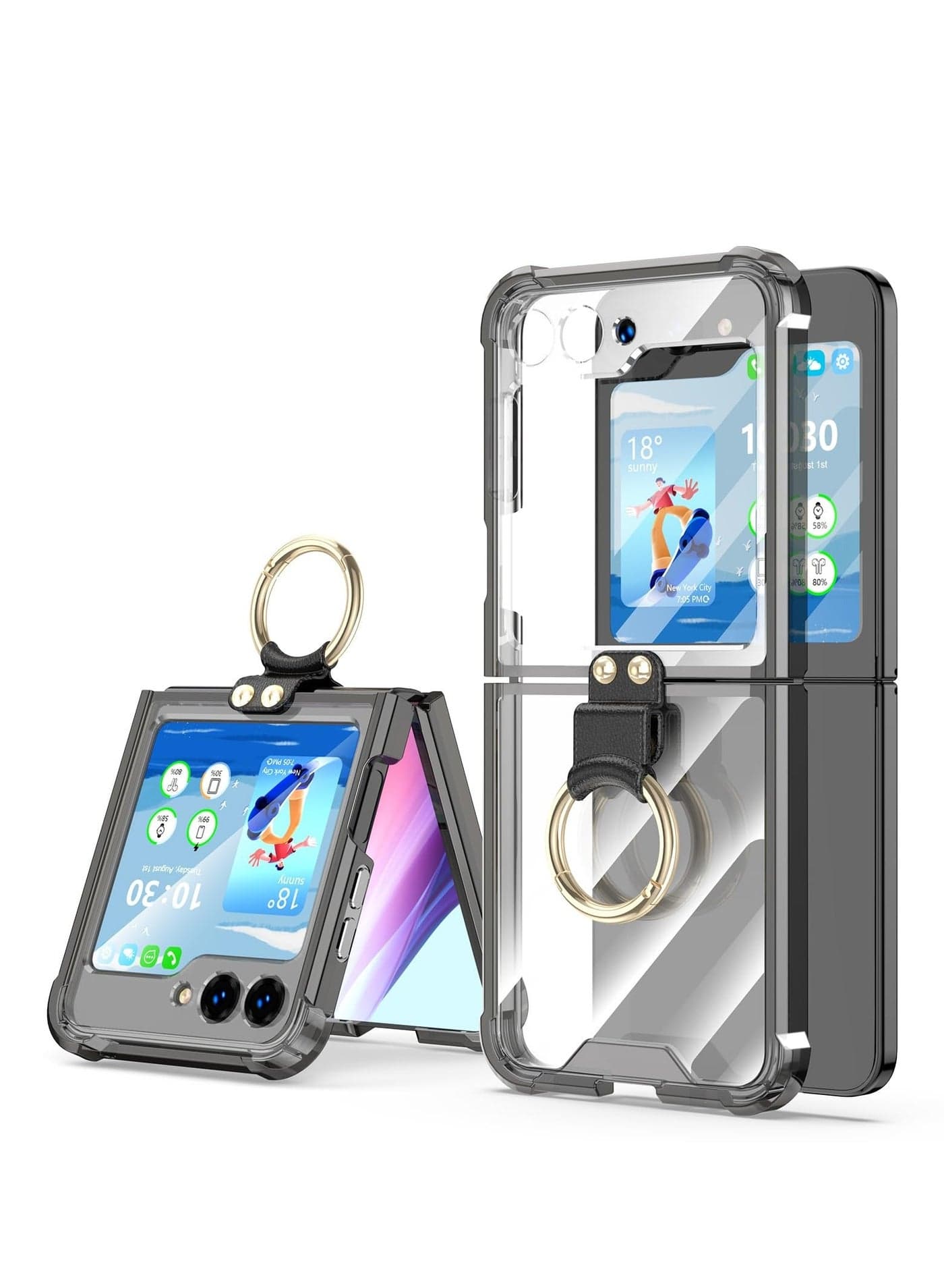 Anti-Fall Shockproof Protective Phone Cover Case, Designed for Samsung Galaxy Z Flip 5 Case Clear with Ring, Compatible G 2023 (Black)