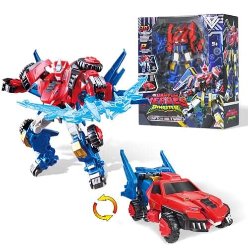 QUANTUM HEROES DINOSTER Transformable Robot 2 in 1 Raptor Bolt Wing 866 inch Transforming Robot Toy for Kids Chariot Transforming Toy for Boys Girls 5 6 7 8 9 10 Years Red Blue