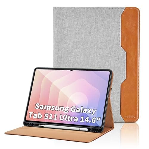 Oduio Case for Samsung Galaxy Tab S11 Ultra 2025 14.6-Inch, Model SM-X930 / SM-X936B with S Pen Holder and Pocket, PU Leather Business Folio Stand Cover for Galaxy S11 Ultra, Gray